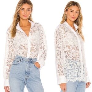 New ATM Revolve Cotton Lace Straight Shirt in Snow XS